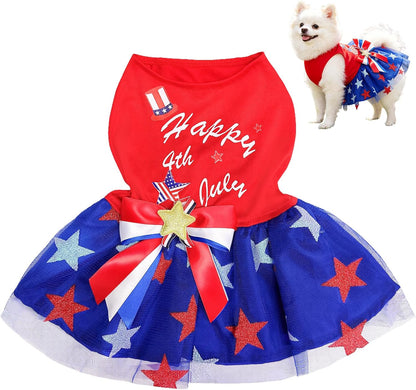 Blzedim Happy 4th of July Dog Tulle Dress front view with stars