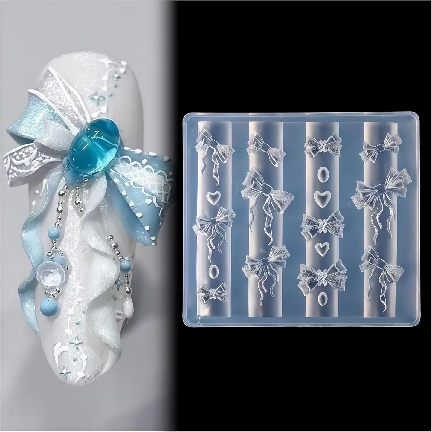 BHCCXZ 3D gel nail art resin rosette molds front view showing transparent silicone cavity details.