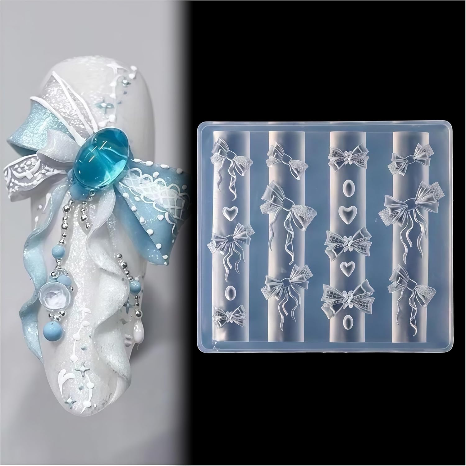 BHCCXZ 3D gel nail art resin rosette molds front view showing transparent silicone cavity details.