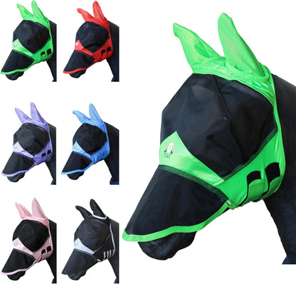 T TEKE Fine Mesh Horse Fly Mask w/Ears & Nose, UV Blocking 3D Eye Visor with Extra Fleece Cushioned Forehead, Protection from Insect Pests - Image 14