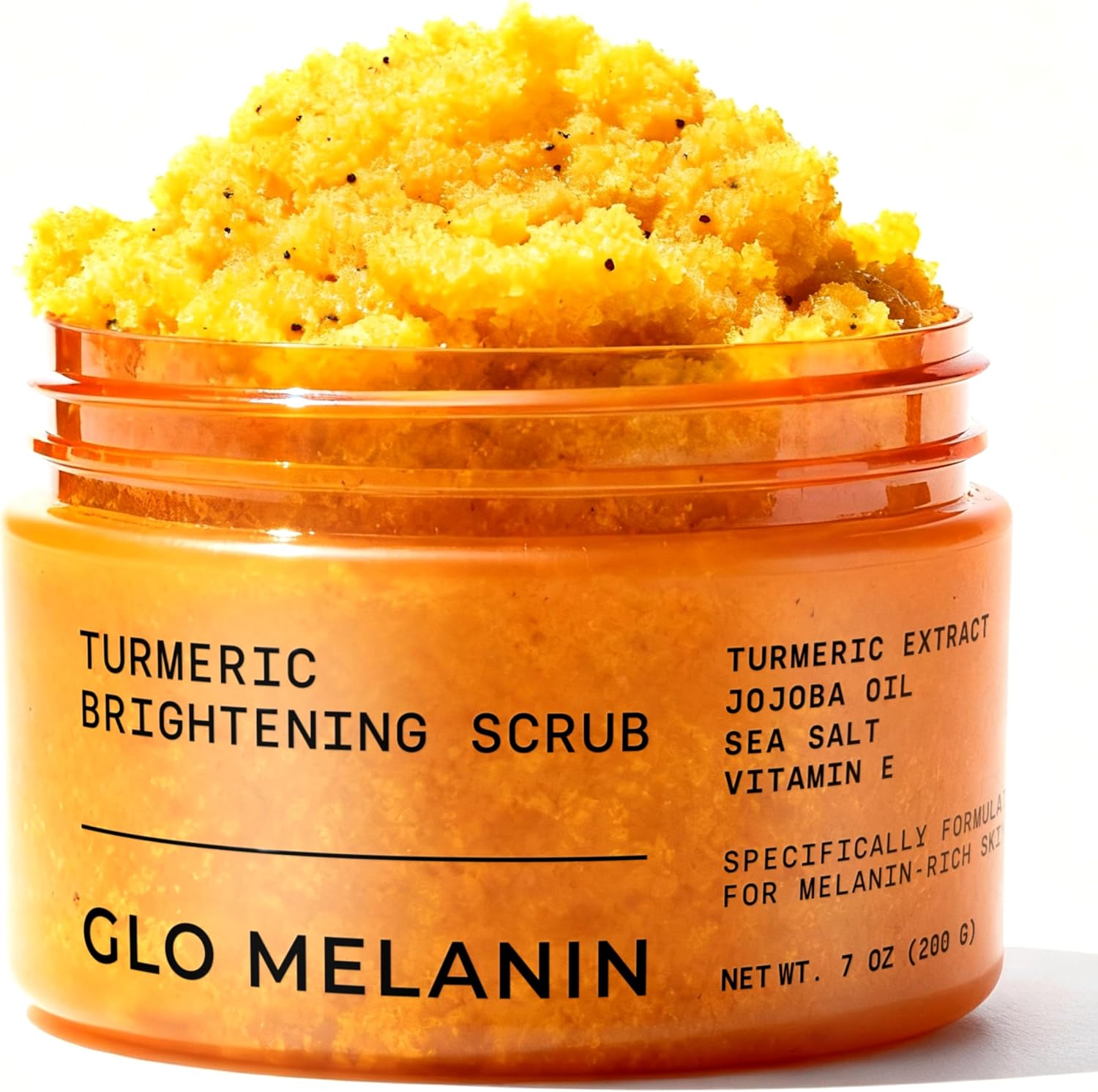 GLO Melanin Turmeric Scrub jar front view for dark spot reduction