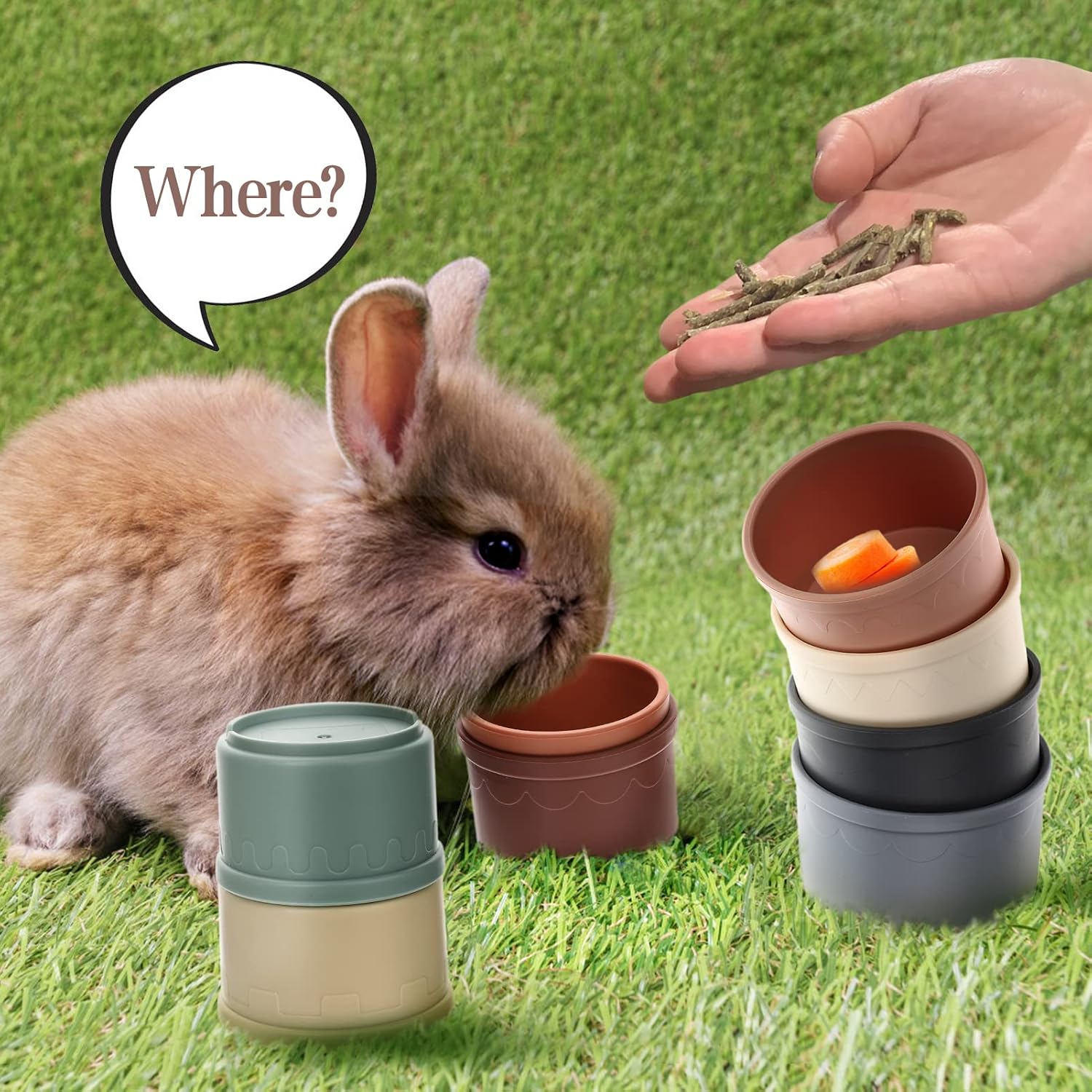Matte finish multi colored stacking cups for guinea pig and hamster enrichment