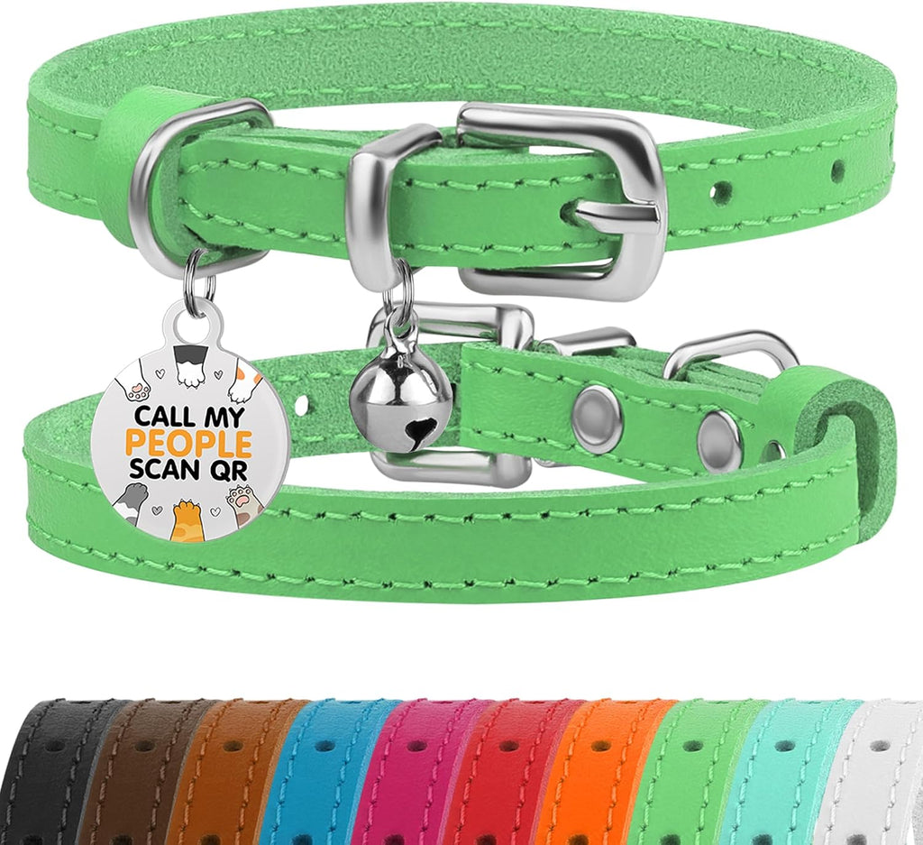 BRONZEDOG Leather Cat Collar with Removable Bells Non Breakaway Kitten QR Tag for Girl Boy (7" - 9" for Cats, Black & Gold) - Image 10