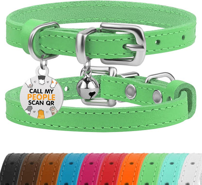 BRONZEDOG Leather Cat Collar with Removable Bells Non Breakaway Kitten QR Tag for Girl Boy (7" - 9" for Cats, Black & Gold) - Image 10