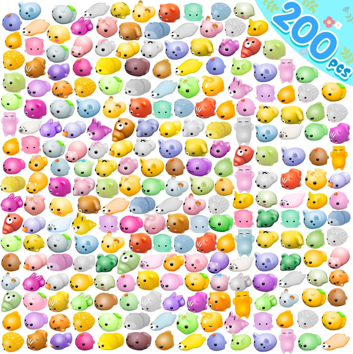 Dioju 200 piece mini mochi squishy toy set front view