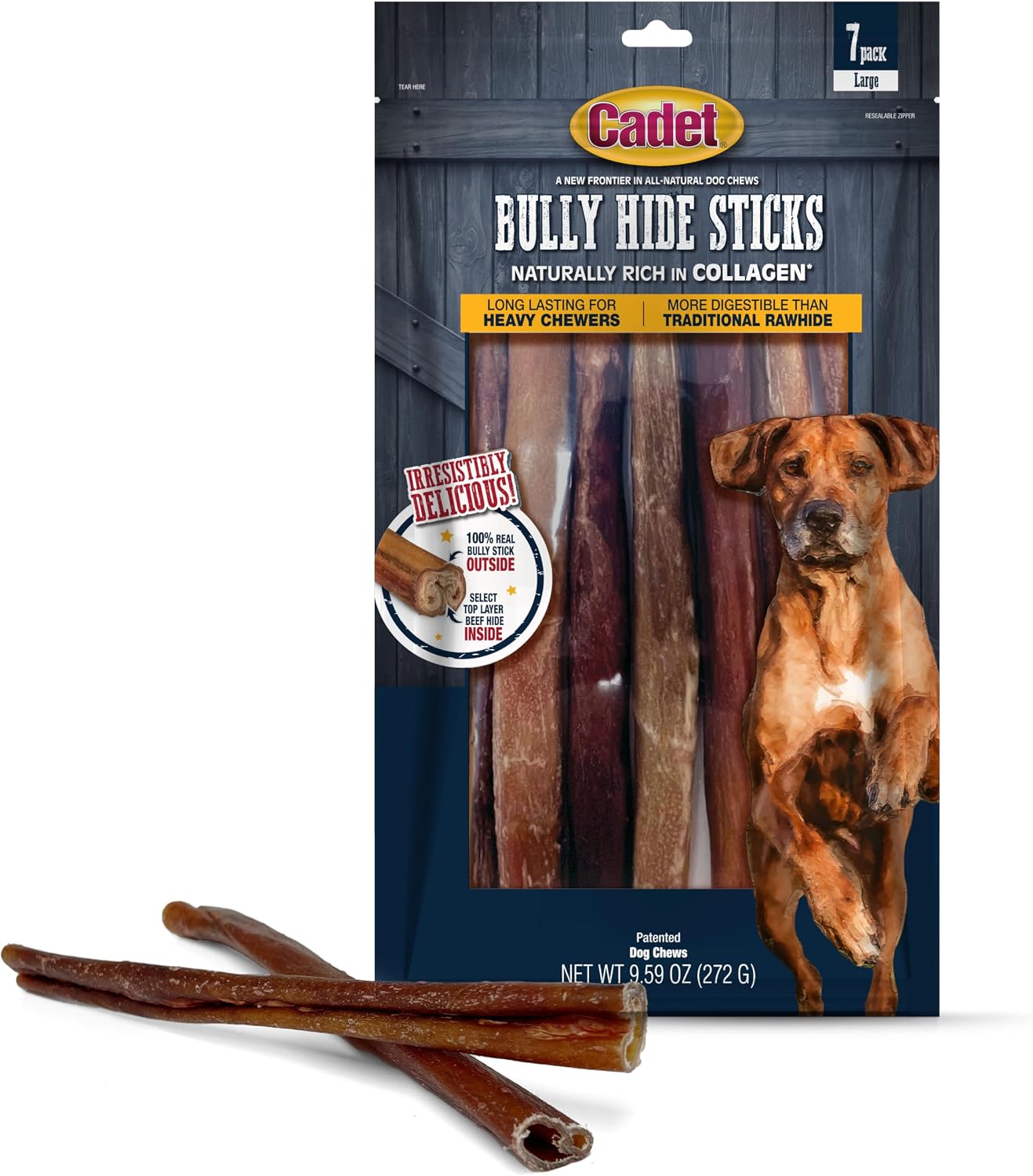 Cadet Bully Hide Sticks for Large Dogs - All-Natural Beef Pizzle, High Protein, Low Fat, Long-Lasting, Grain & Rawhide-Free Dog Chews for Aggressive Chewers, Large (8 Count) - Image 12