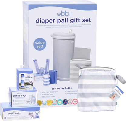 Ubbi Diaper Changing Value Gift Set in grey front view