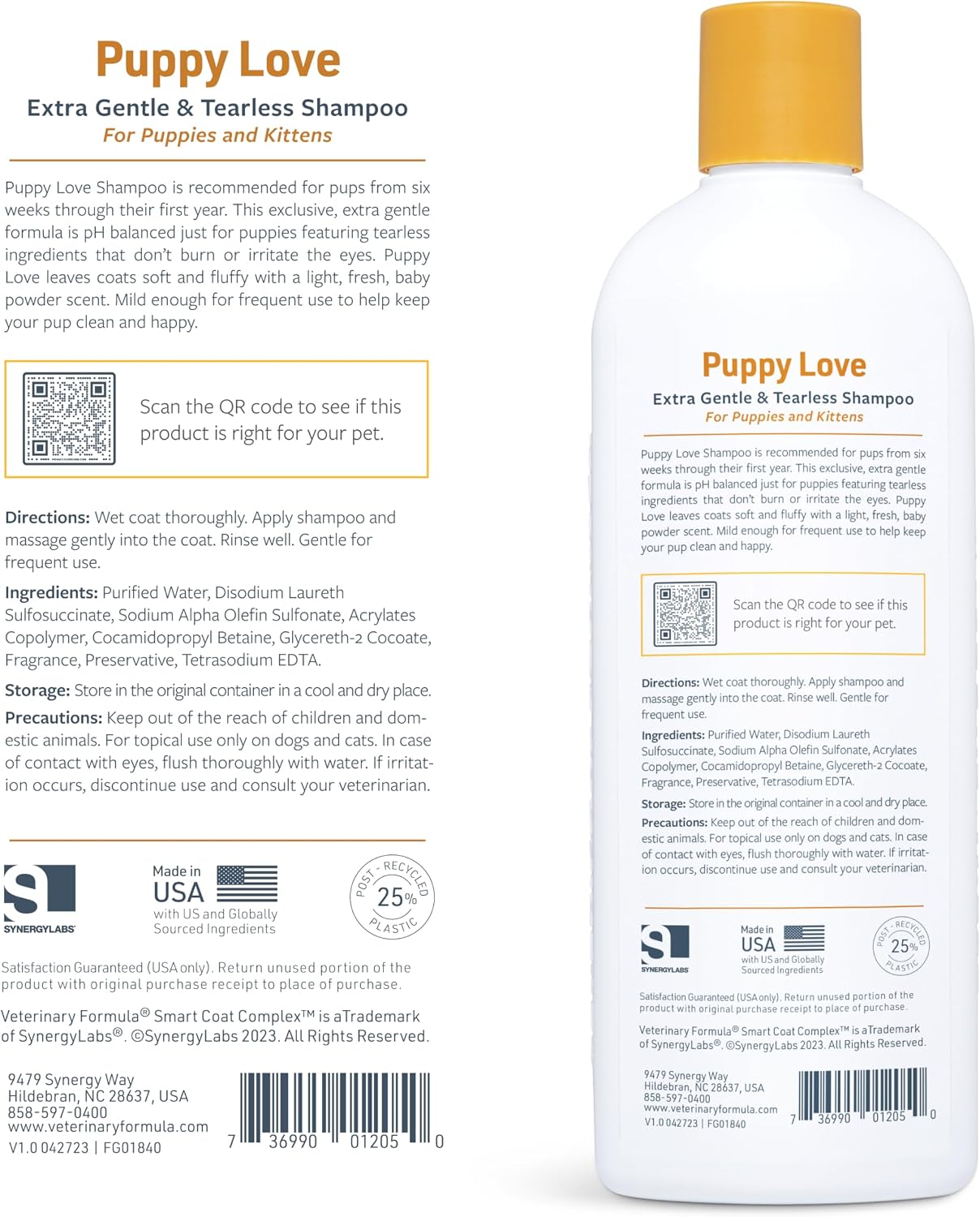 Usage of Veterinary Formula tear-free shampoo on a puppy