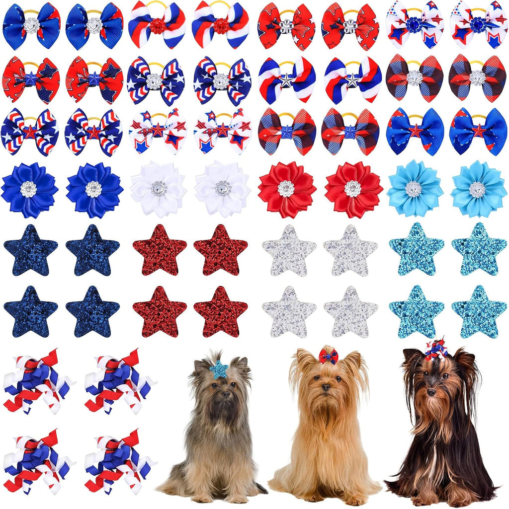 Piklodo 52 pieces patriotic dog hair bows set front view