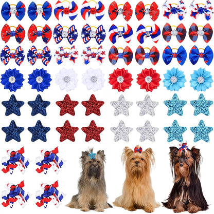 Piklodo 52 pieces patriotic dog hair bows set front view