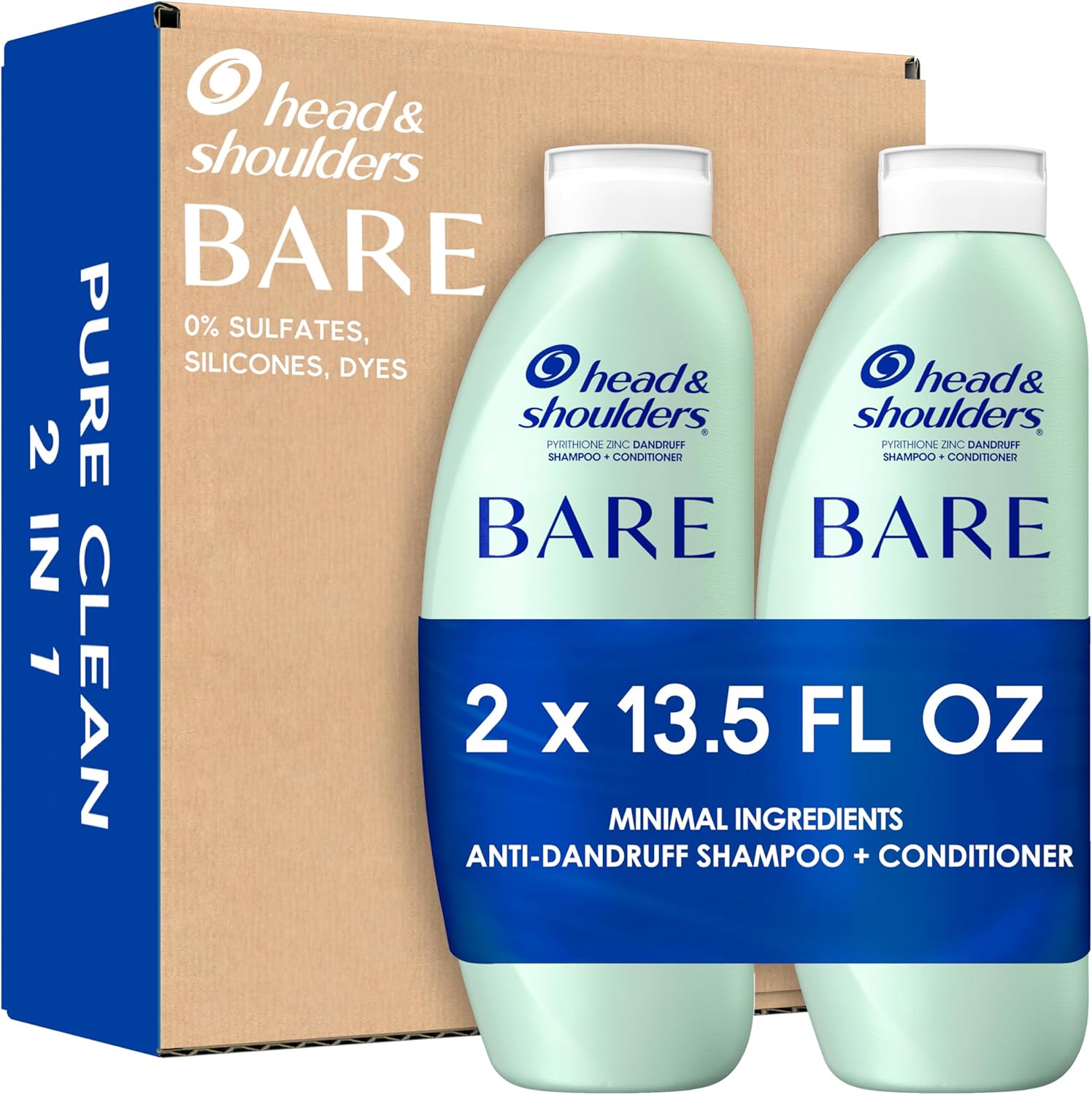 Head and Shoulders Bare Pure Clean 2-in-1 shampoo twin pack front view