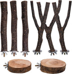 8PCS Bird Perches Set Natural Apple Wood Bird Cage Accessories Wooden Parrot Stand Hardwood Branches for Parakeets, Budgies, Cockatiels Small Bird Habitat Gym, Climbing Stand & Safe Chew Toys - Image 1