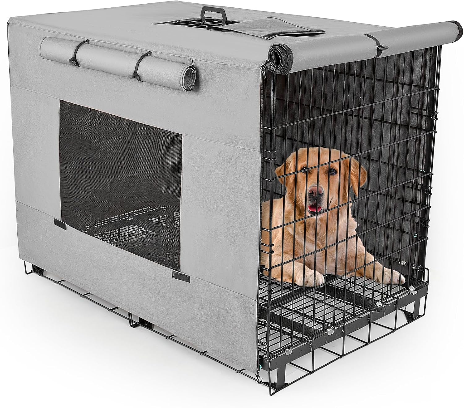 Unicorn Catcher thickened dog crate cover front view on a wire cage.