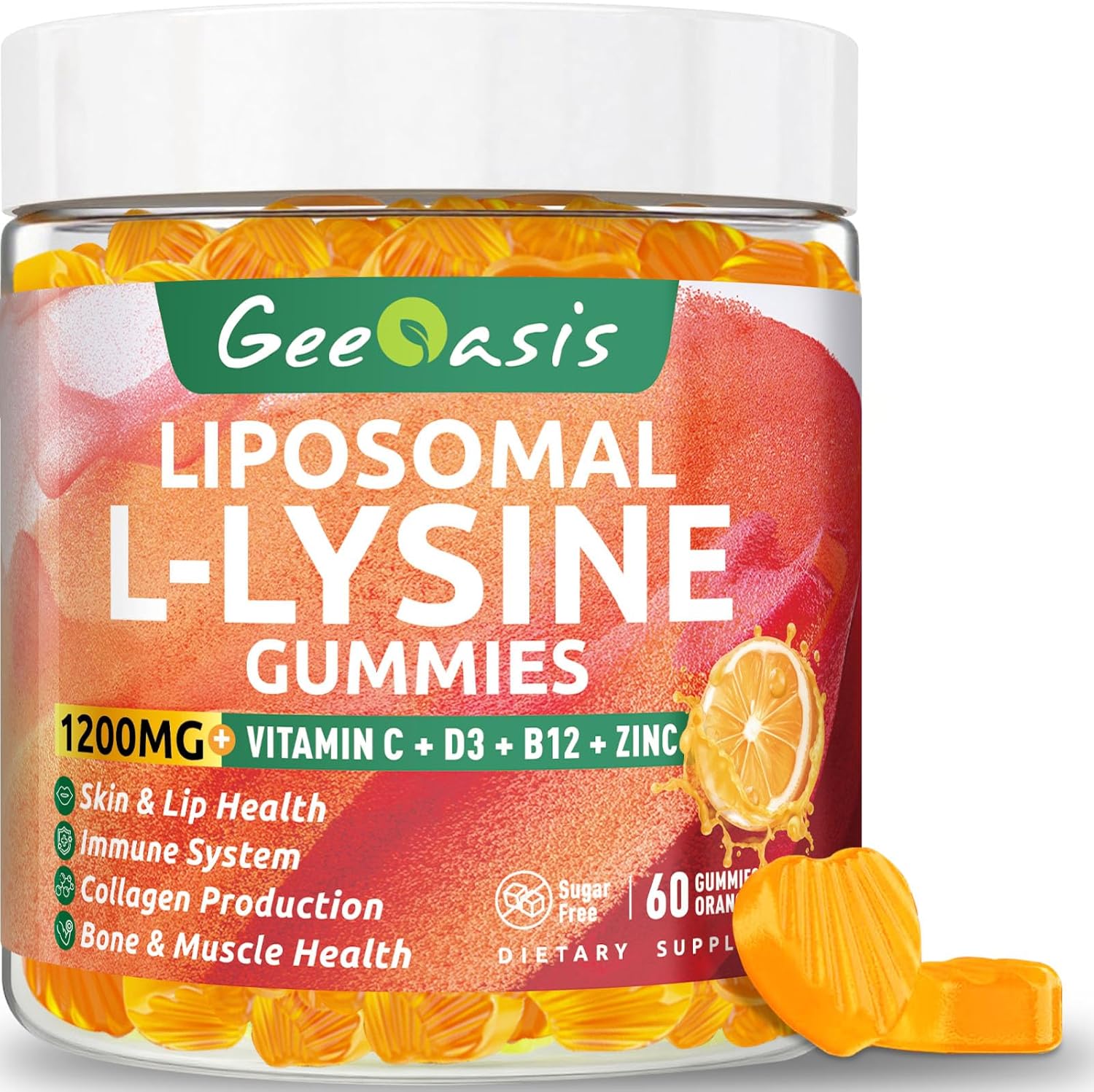 Geeoasis Liposomal L-Lysine Gummies bottle front view