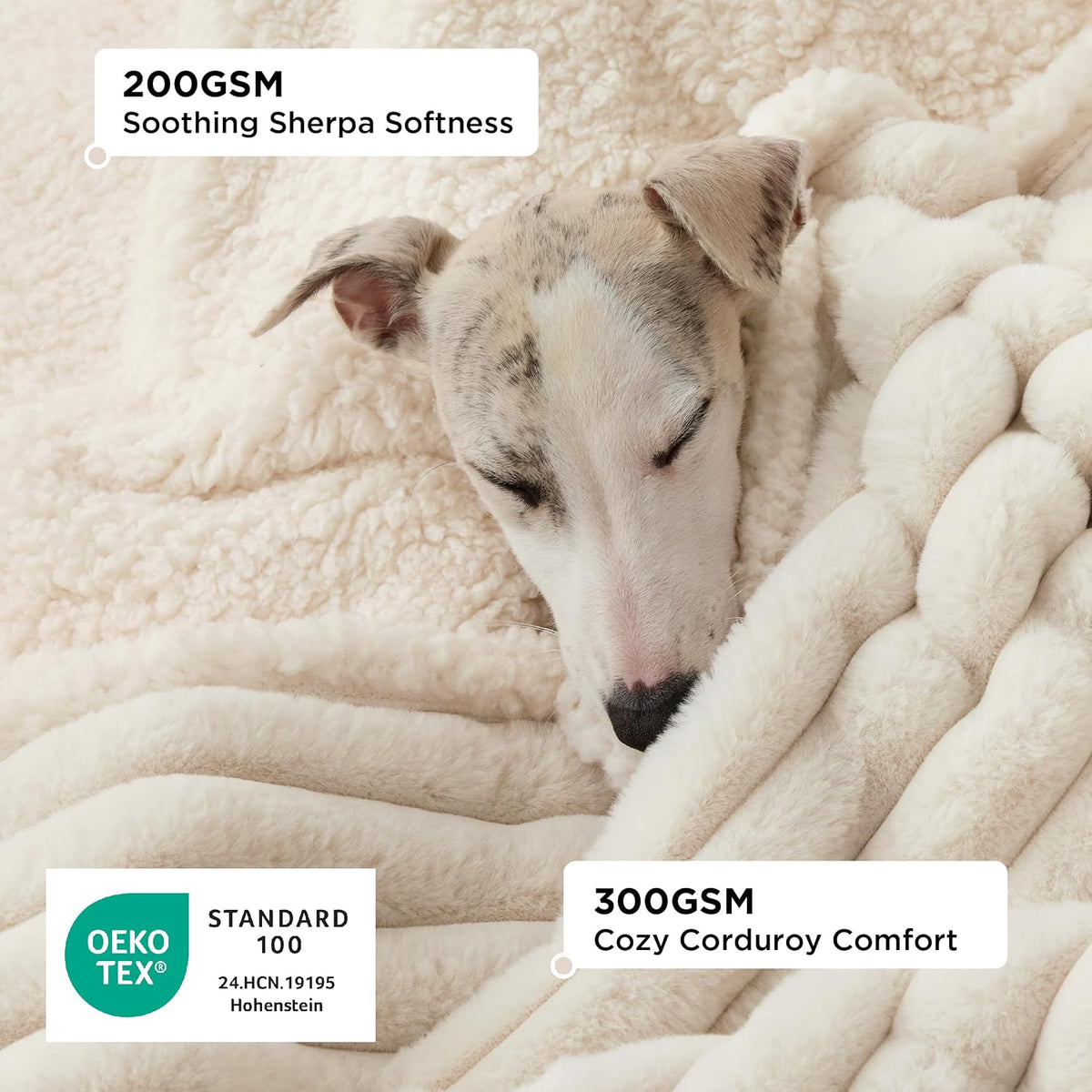 Fluffy plush sherpa side of the Bedsure reversible pet blanket showcased clearly