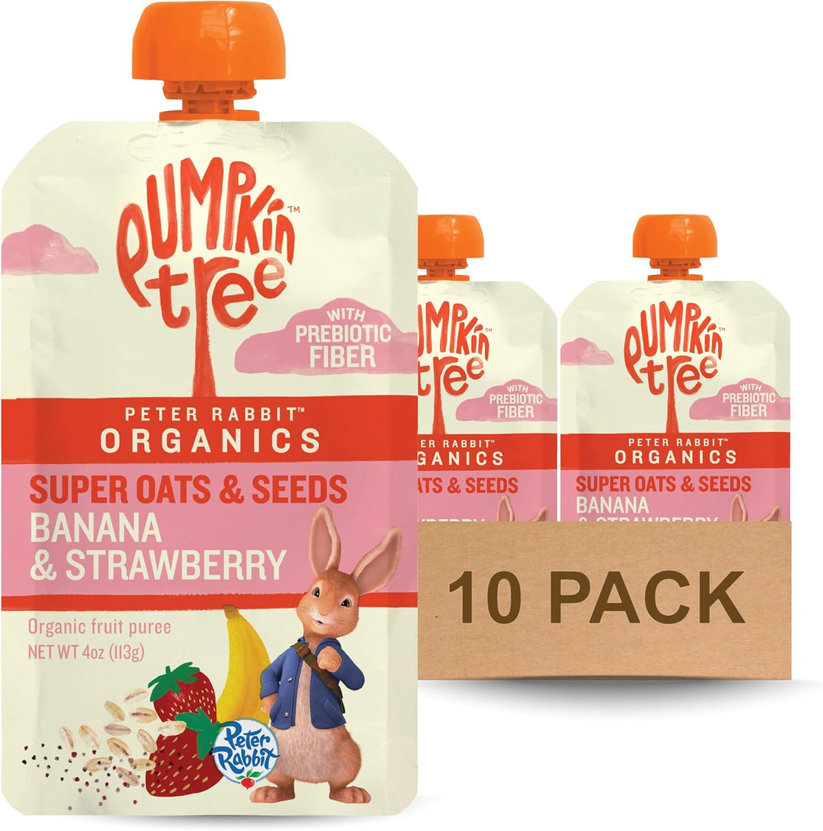 Pumpkin Tree Organics Super Oats and Seeds banana strawberry pouch front view