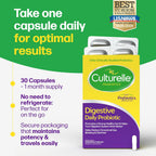 Culturelle probiotic 30 count blister pack container demonstrating travel friendly no refrigeration storage