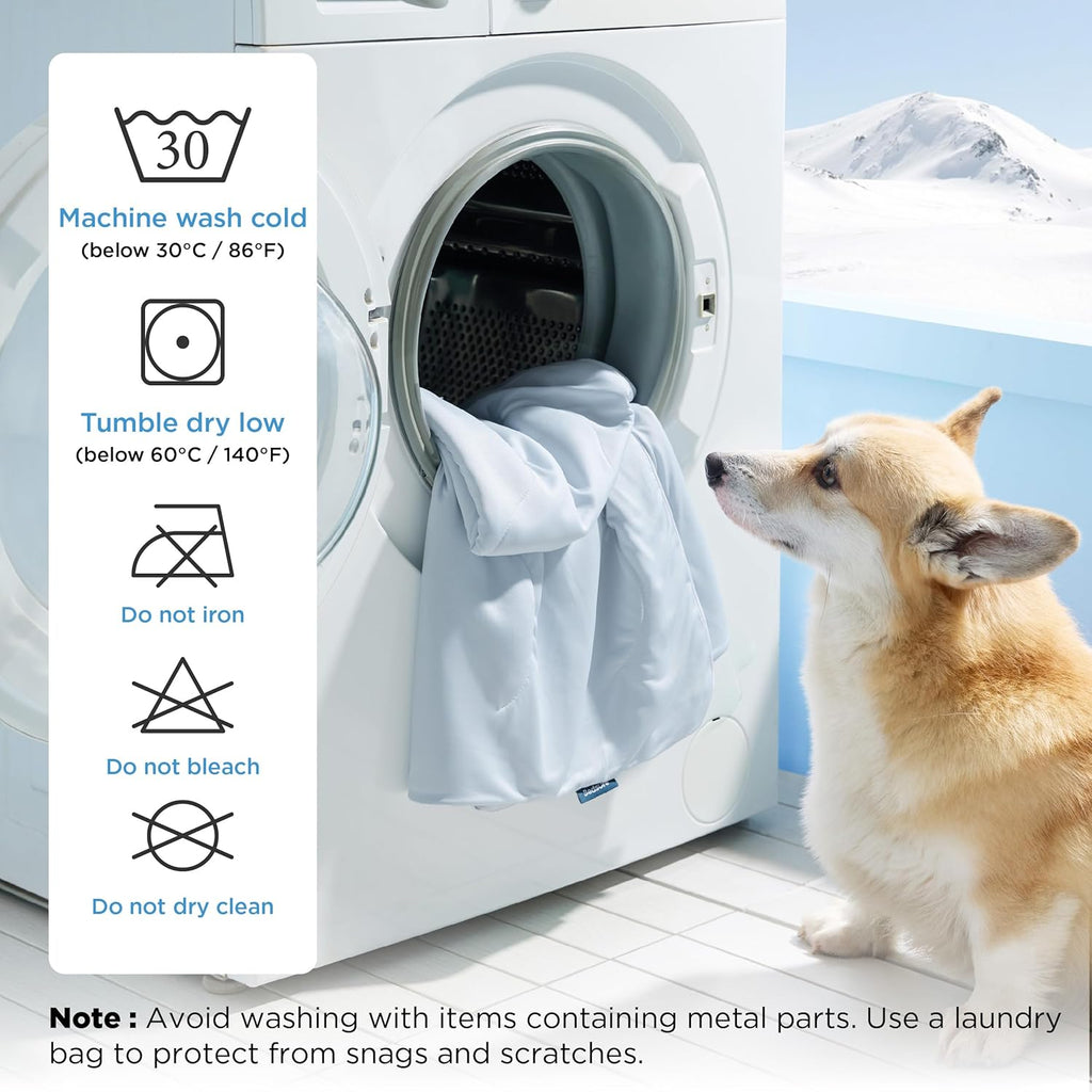 Bedsure arctic blue small dog cooling blanket showcasing its thin reversible design