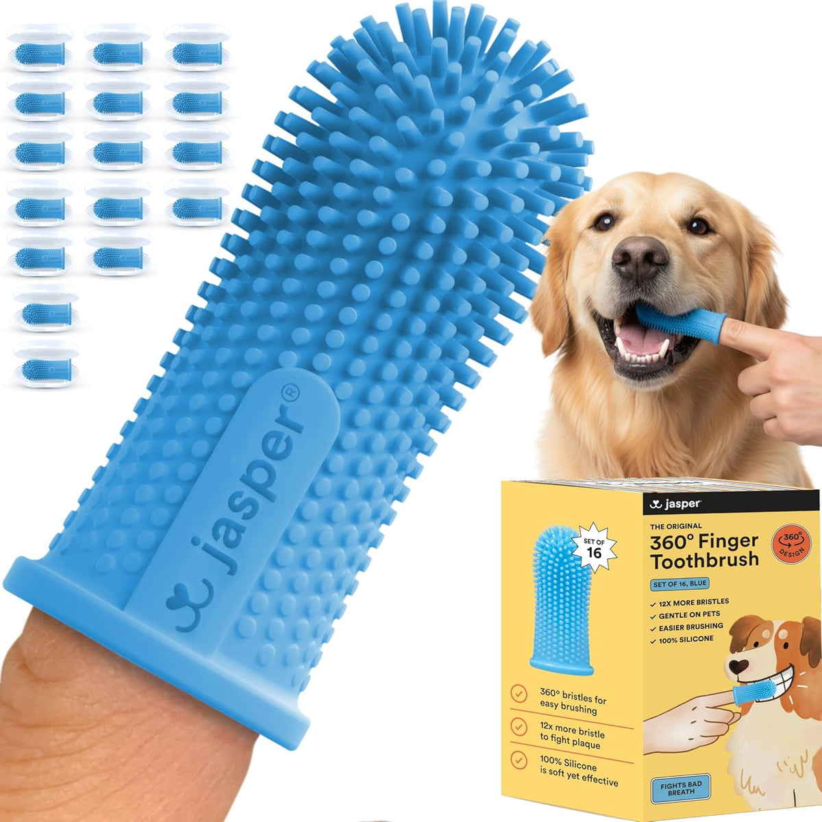 Jasper Dog Toothbrush, 360 Dog Tooth Brushing Kit, Finger Toothbrush, Cat Tooth Brush, Teeth Cleaning, Pet Tooth Brush for Small & Large Pets, Pet Toothpaste Not Included, 2-Pack Blue - Image 15