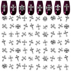 Zoklu 3D silver cross nail charms front view showcasing vintage gothic design