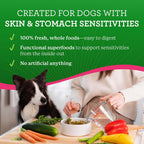 Back of Dr. Harvey's dog food pouch showing ingredient list
