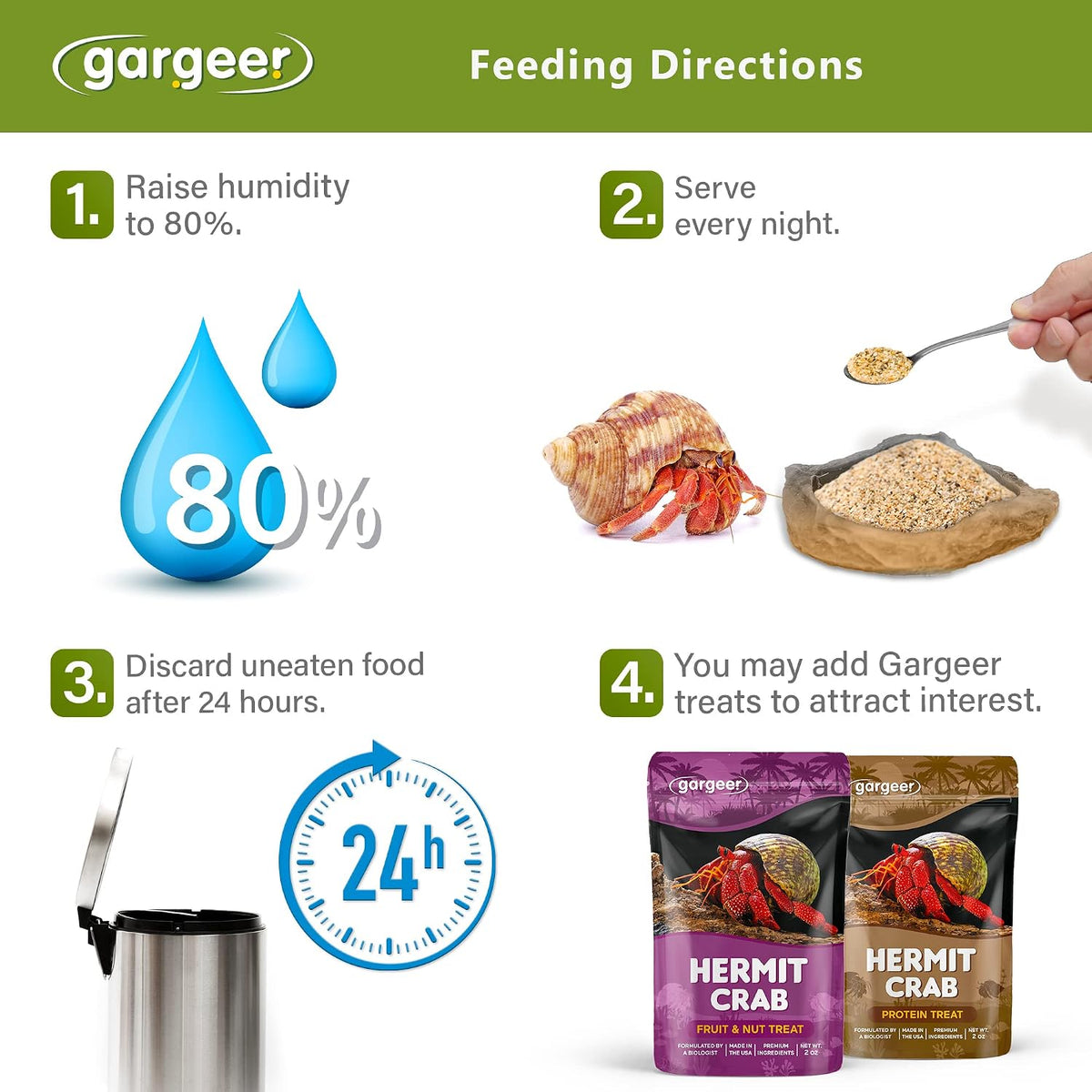 Finely ground non-GMO granular texture of Gargeer daily crab meal