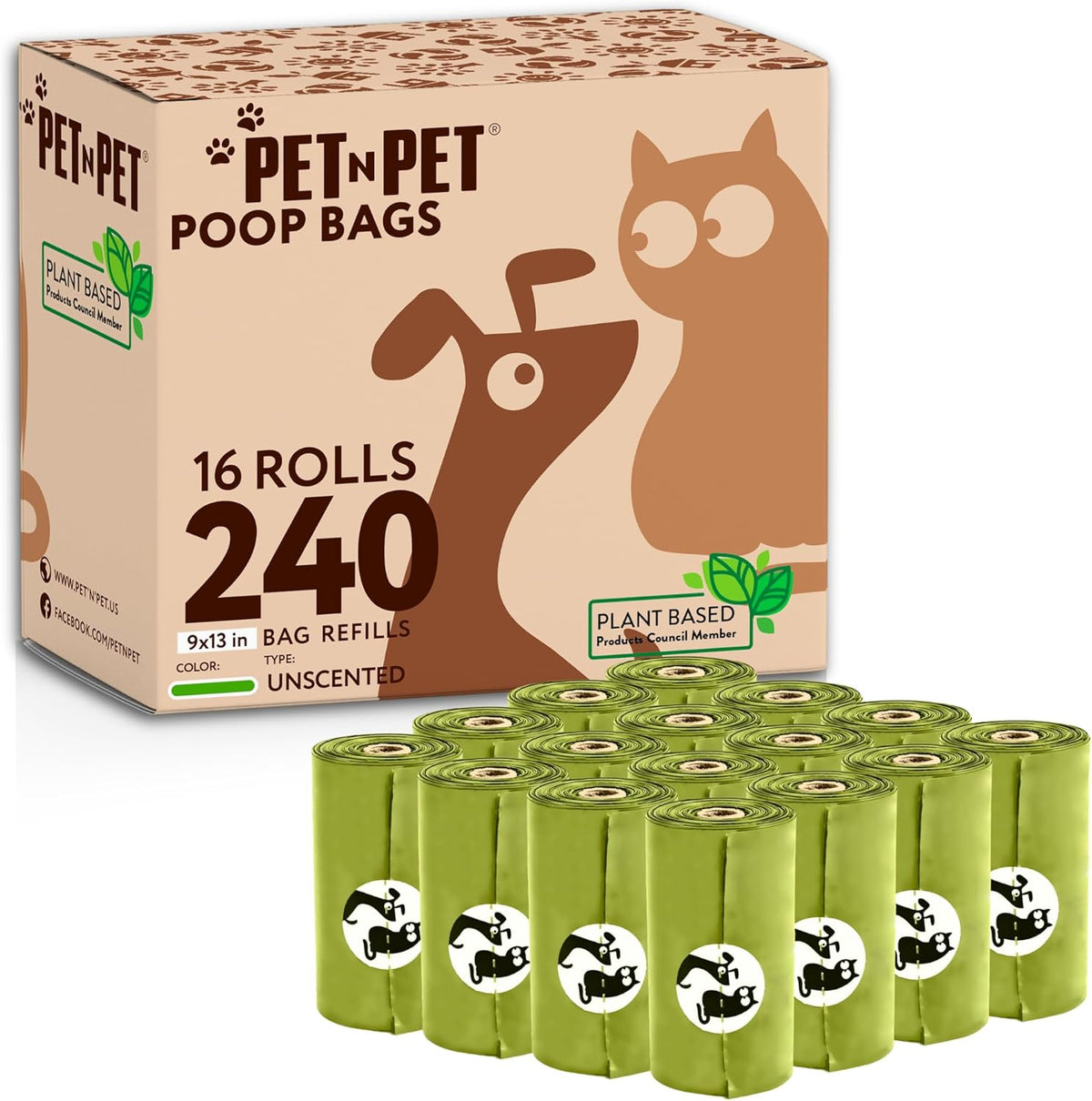 Pet N Pet plant based dog poop bags 240 counts box front view
