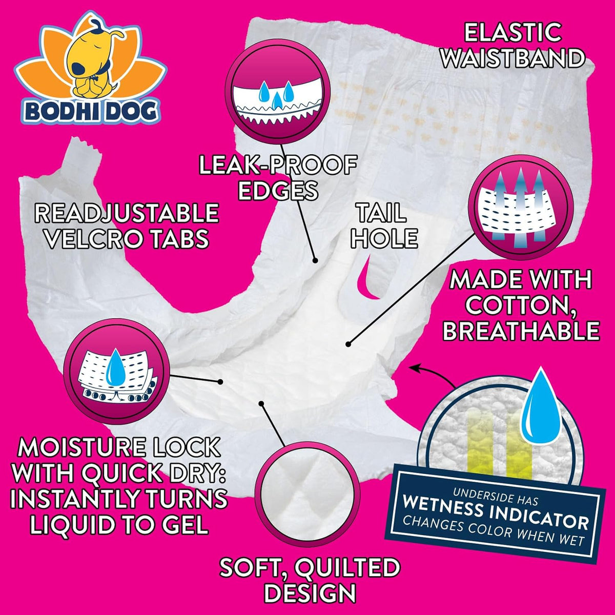 Super absorbent disposable pee wraps for extra large female dogs highlighting the quick dry gel core