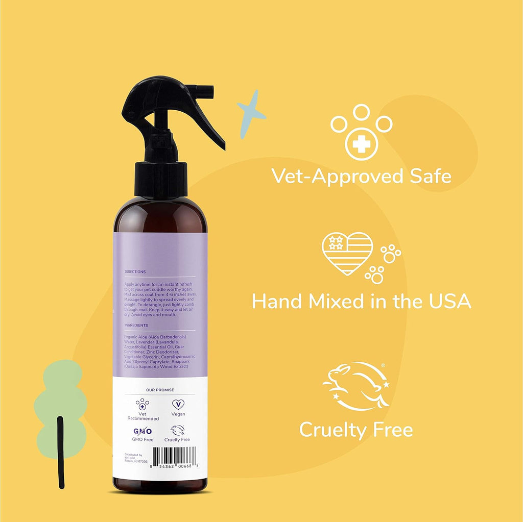 Kin+Kind dog and cat detangler spray application illustration