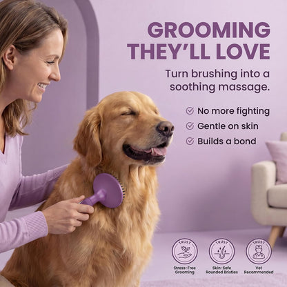 Poodlie gentle cat grooming brush with ergonomic rubber grip