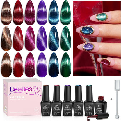 Beetles Cat Eye Sparkle 6 Colors Gel Polish Set front view