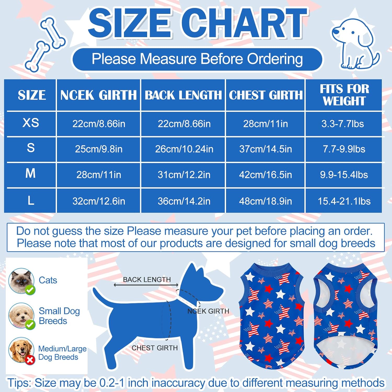 Cute puppy wearing patriotic American flag sleeveless summer shirt