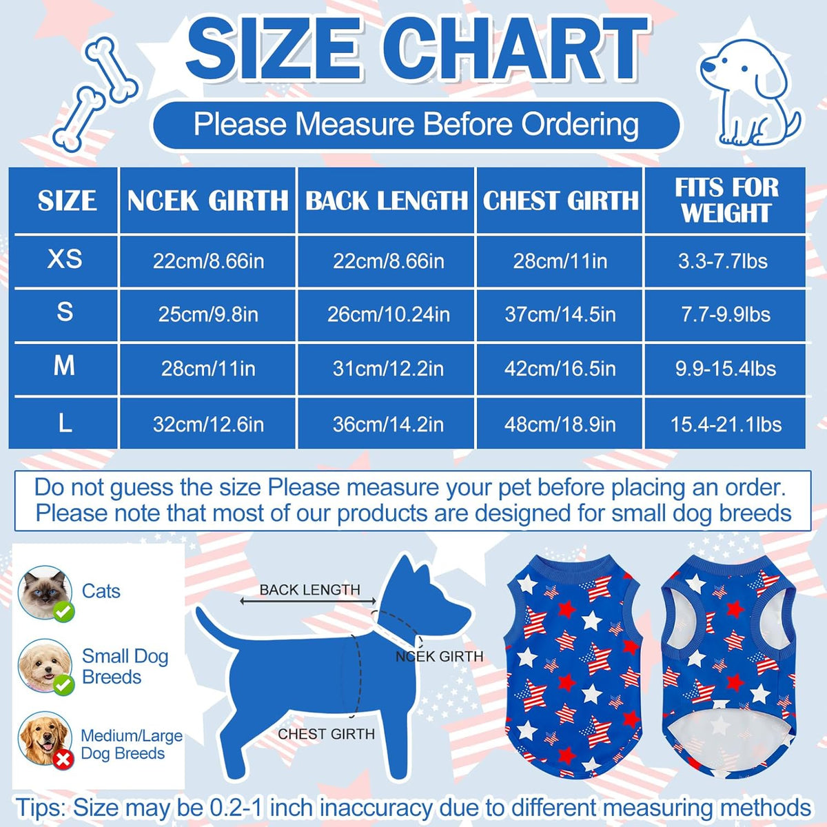 Cute puppy wearing patriotic American flag sleeveless summer shirt