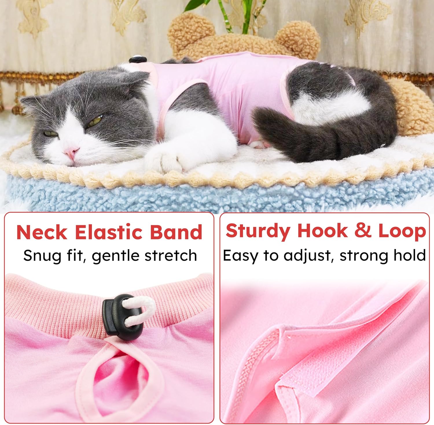 Soft breathable cotton cat recovery onesie for abdominal wounds