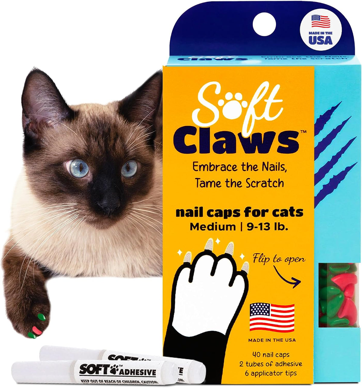 Soft Claws Cat Nail Caps for Medium Cats - (40 Caps, Sparkle Variety) - Made in USA - Veterinarian-Developed | Protects Furniture & Skin - Easy to Apply, Long-Lasting Anti-Scratch Soft Cat Claw Covers - Image 15