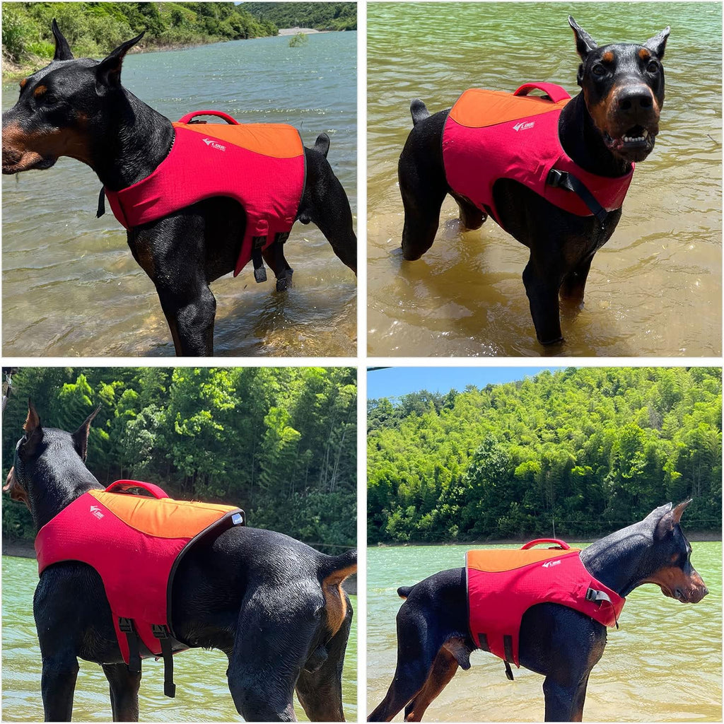 Lovelonglong protective pet swimsuit orange red color close up detail