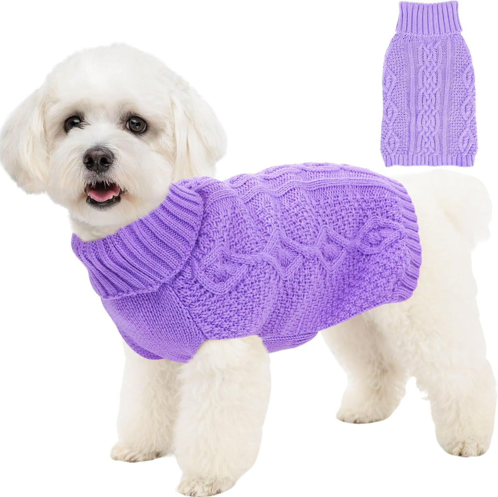 Knitted Dog Sweaters for Small Dogs Warm Small Dog Clothes Winter Sleeveless Puppy Sweater Turtleneck Dachshund Clothes with Twisted Design Doggy Pullover Knitwear Pet Cat Outfit (Beige, Medium) - Image 10