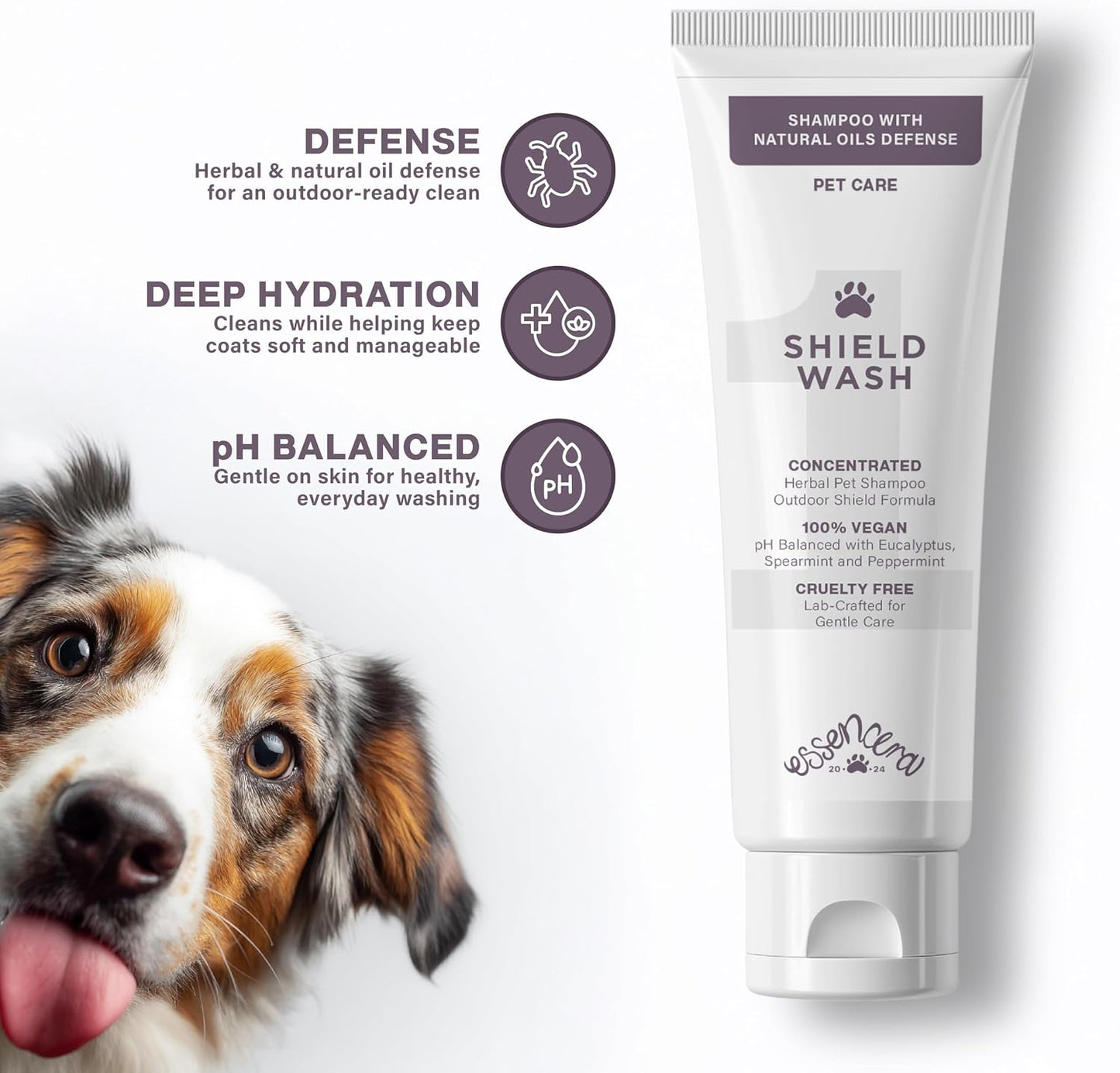 Essencera Shield Wash plant based vegan dog shampoo lathering application