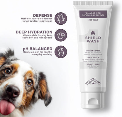 Essencera Shield Wash plant based vegan dog shampoo lathering application