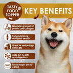 Premium grass fed bovine bone broth topper for dog and cat food enrichment