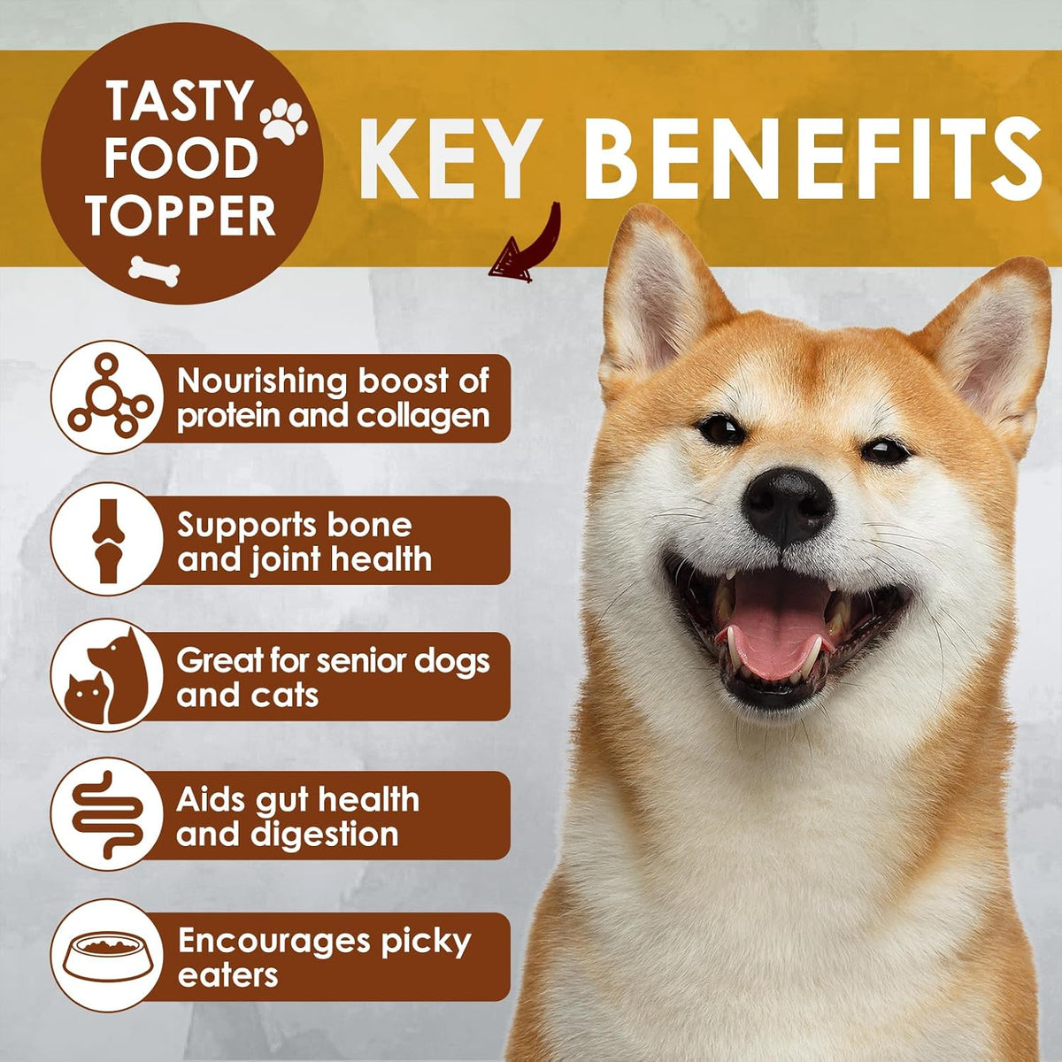 Premium grass fed bovine bone broth topper for dog and cat food enrichment