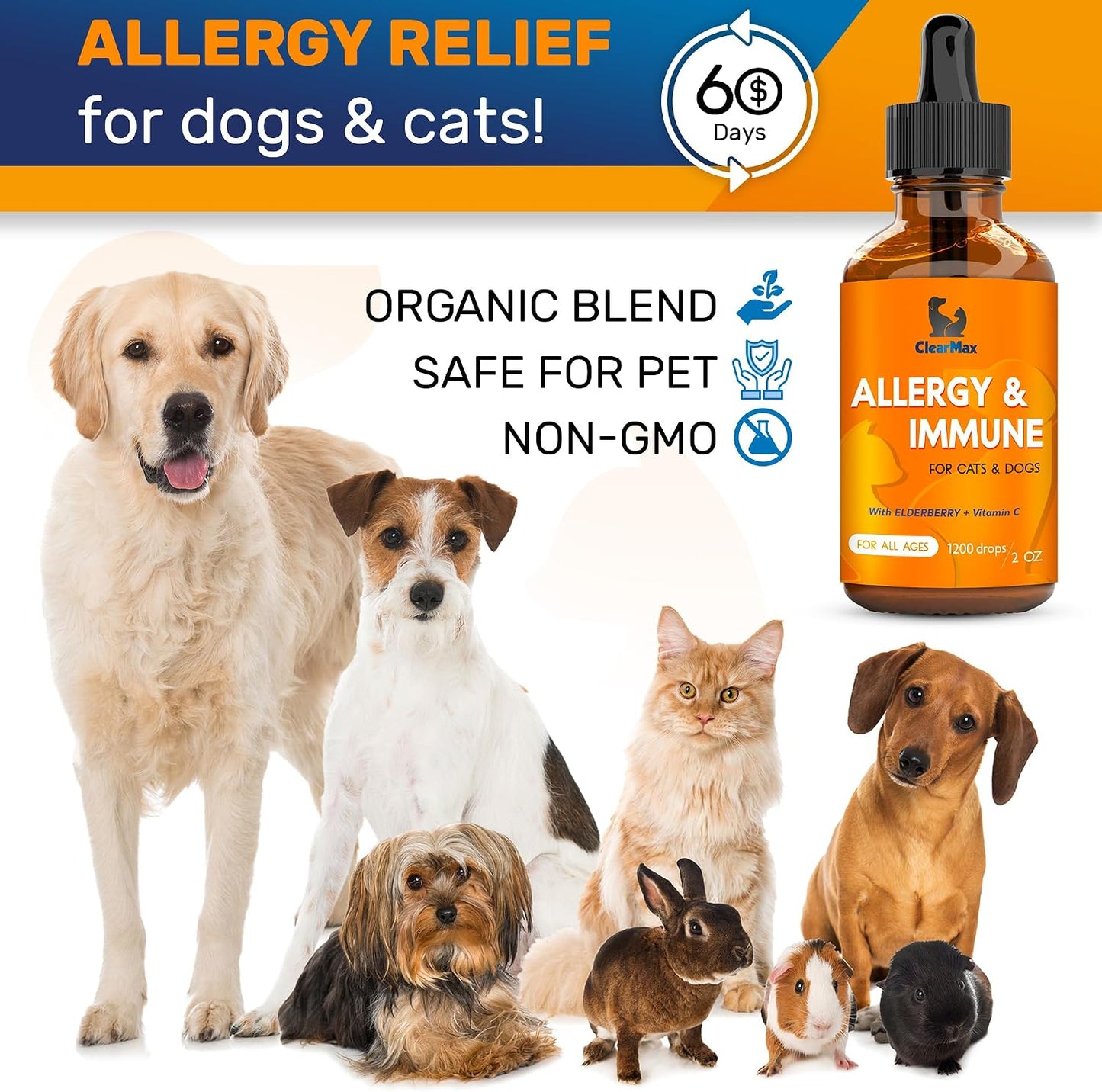 Clear Max natural anti itch solution showing certified organic composition details for adult cats