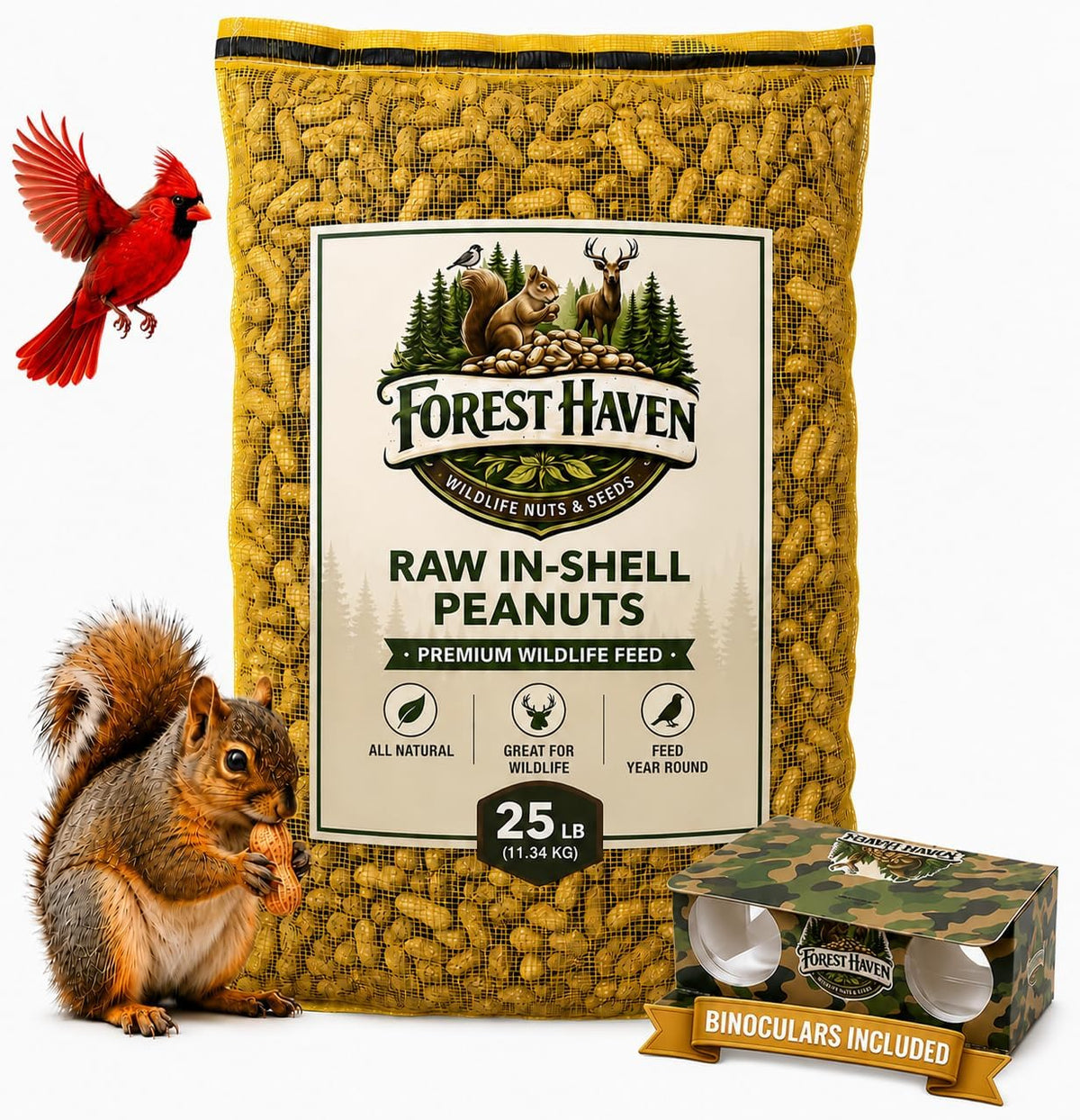 Forest Haven Premium Raw Peanuts for Squirrels - 10LB Bulk Squirrel Food - Unsalted Peanuts in Shell for Birds, Deer & Wildlife - Bonus Binoculars Included - USA Grown - Image 9