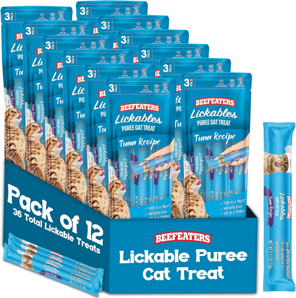 Beefeaters Lickable Cat Treats 48 Count - Puree Squeeze Up Tubes Variety Pack (Salmon, Tuna & Chicken) | Grain Free, Taurine Enriched, High Moisture for Picky Eaters | Cat Treat Topper or Snack - Image 10