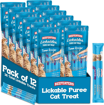 Beefeaters Lickable Cat Treats 48 Count - Puree Squeeze Up Tubes Variety Pack (Salmon, Tuna & Chicken) | Grain Free, Taurine Enriched, High Moisture for Picky Eaters | Cat Treat Topper or Snack - Image 10