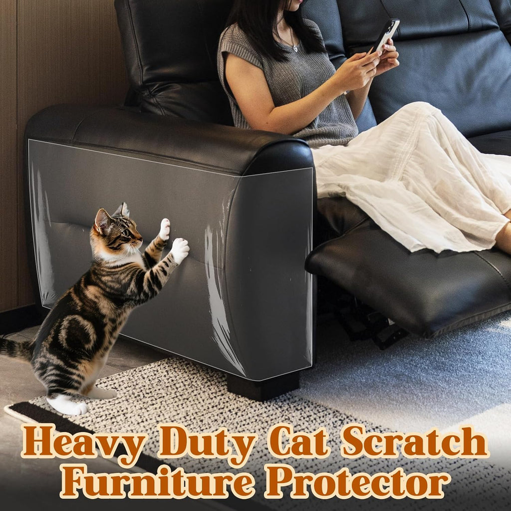 Applying clear scratch shield to leather furniture corner