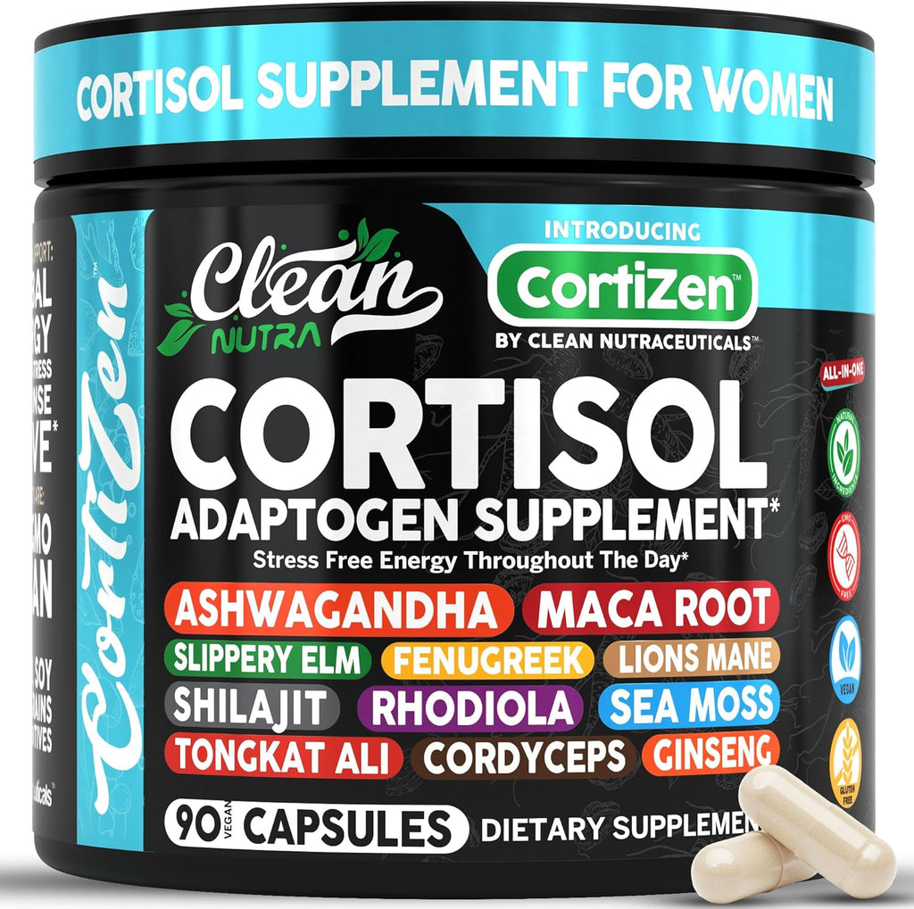Clean Nutra cortisol support adaptogen supplement bottle 90 capsules