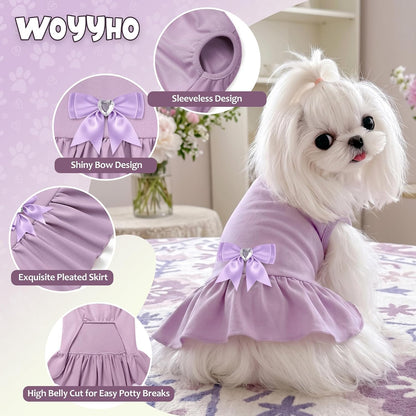 WOYYHO puppy clothes girl dog summer apparel with bowknot