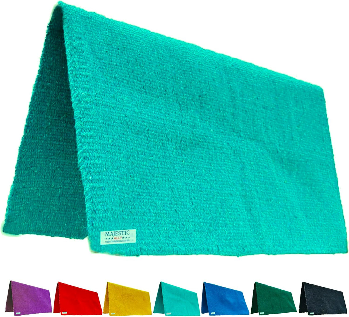 Majestic Ally traditional acrylic saddle blanket turquoise front view equestrian horse pad