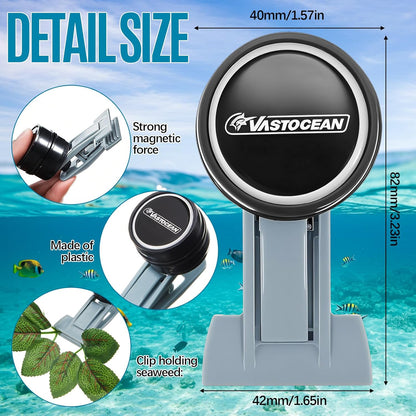 White algae magnet veggie feeder attached to aquarium glass wall